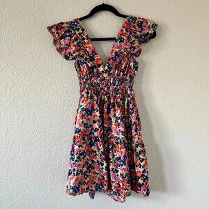 Gap Ruffle Mini Dress Multi Color V-Neck Elastic Waist Womens Xxs